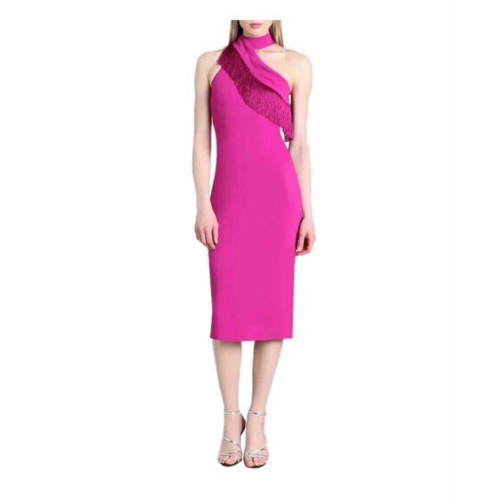 Cushnie Et Ochs Pink Dress Fringe Mock Neck Pencil Bodycon Sz 6 NWT